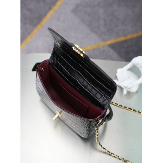 Replica Mini borsa a tracolla Chanel stampa coccodrillo AS6424 Nero Imitazioni Replica perfette Mini borsa a tracolla Chanel stampa coccodrillo AS6424 Nero