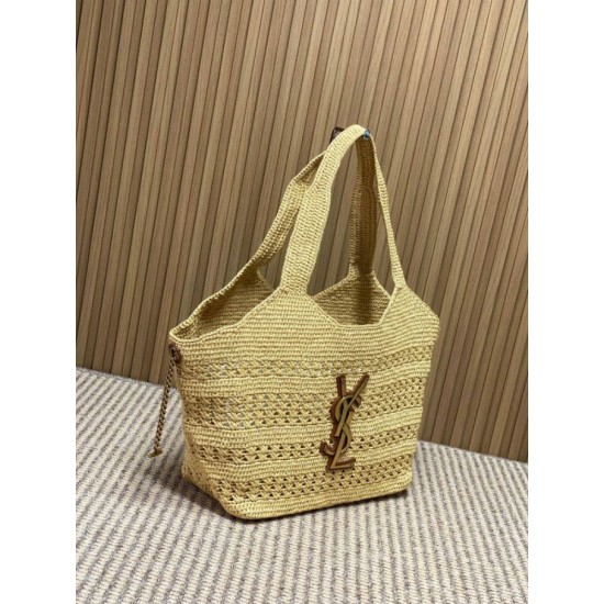 Replica Borse Firmate tote Icare YSL Saint Laurent con intreccio rafia albicocca Imitazioni Replica perfette Borse Firmate tote Icare YSL Saint Laurent con intreccio rafia albicocca