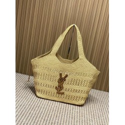 Borse tote Icare YSL Saint Laurent con intreccio rafia albicocca