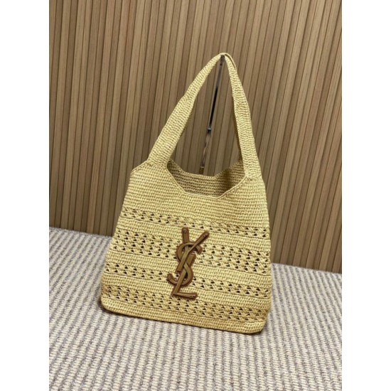 Replica Borse Firmate tote Icare YSL Saint Laurent con intreccio rafia albicocca Imitazioni Replica perfette Borse Firmate tote Icare YSL Saint Laurent con intreccio rafia albicocca