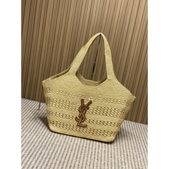 Replica Borse Firmate tote Icare YSL Saint Laurent con intreccio rafia albicocca Imitazioni Replica perfette Borse Firmate tote Icare YSL Saint Laurent con intreccio rafia albicocca