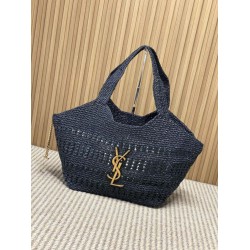 Borsa tote Icare YSL Saint Laurent con intreccio rafia Nero