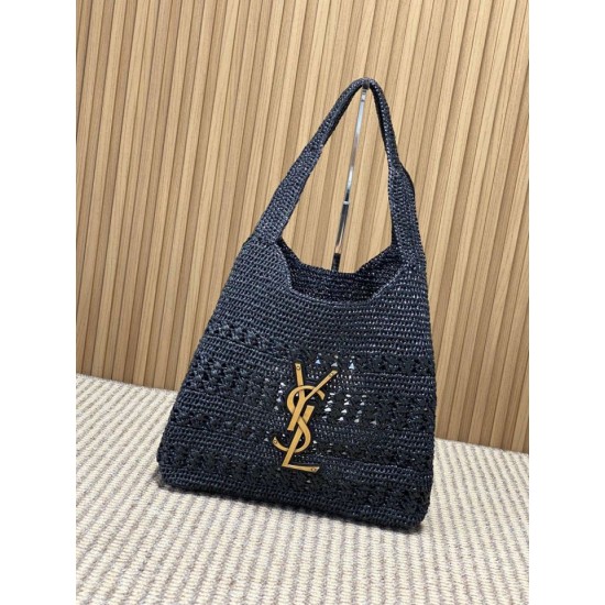 Replica Borsa tote Icare YSL Saint Laurent con intreccio rafia Nero Imitazioni Replica perfette Borsa tote Icare YSL Saint Laurent con intreccio rafia Nero
