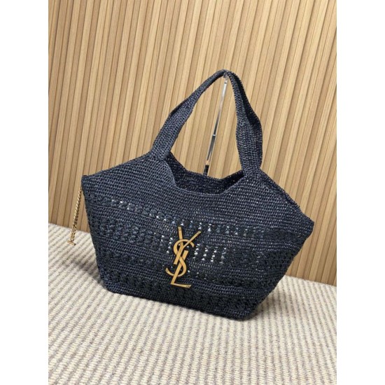 Replica Borsa tote Icare YSL Saint Laurent con intreccio rafia Nero Imitazioni Replica perfette Borsa tote Icare YSL Saint Laurent con intreccio rafia Nero