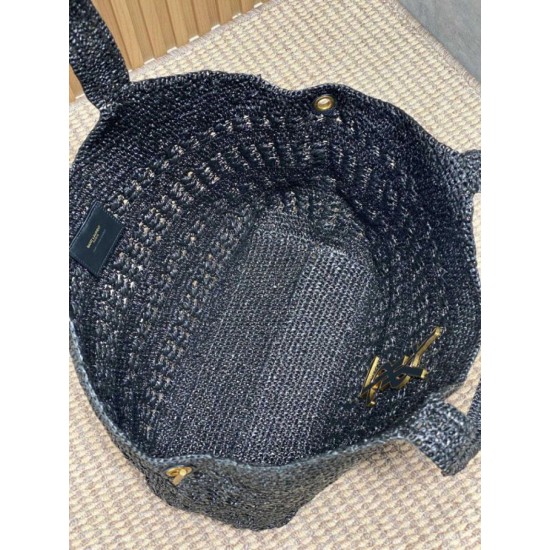 Replica Borsa tote Icare YSL Saint Laurent con intreccio rafia Nero Imitazioni Replica perfette Borsa tote Icare YSL Saint Laurent con intreccio rafia Nero