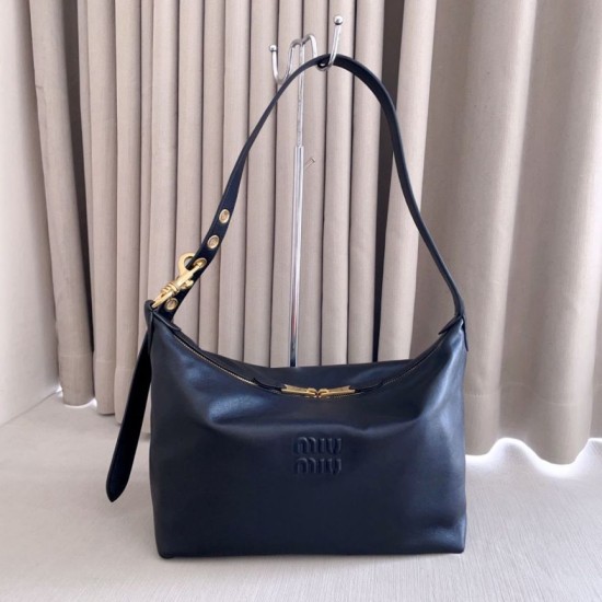 Replica di alta qualità Borsa a tracolla Spirit Hobo Miu Miu 5BC217 nappa Nero Replica Perfetta Borsa a tracolla Spirit Hobo Miu Miu 5BC217 nappa Nero