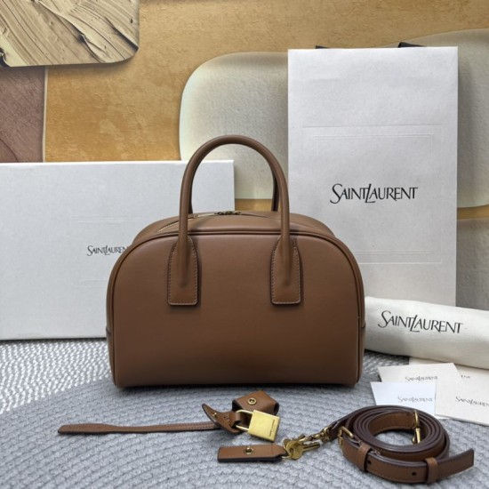Replica di alta qualità Borsa Boston Sac de Jour YSL Saint Laurent pelle liscia Giallo terroso Replica Perfetta Borsa Boston Sac de Jour YSL Saint Laurent pelle liscia Giallo terroso
