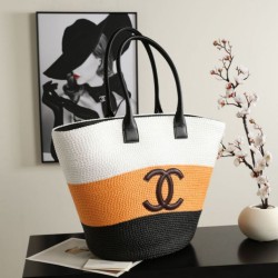 Replica Perfetta Borsa shopping maxi Chanel Coco Beach Rafia Giallo
