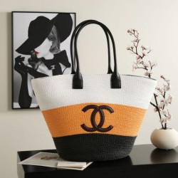 Replica Perfetta Borsa shopping maxi Chanel Coco Beach Rafia Giallo