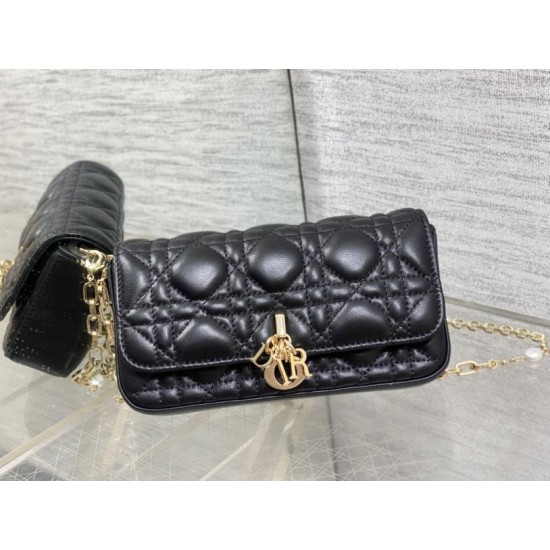 Replica di alta qualità Pochette per cellulare Dior My Dior Talk nera Replica Perfetta Pochette per cellulare Dior My Dior Talk nera