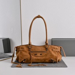 Borsa Replica di lusso a tracolla Balenciaga Le City East/West scamosciata Marrone