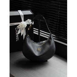 Borsa a tracolla Hobo Chanel AS6570 Halfmoon nera