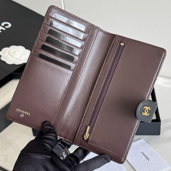 Replica Portafoglio lungo Chanel in pelle caviar trapuntata Nero