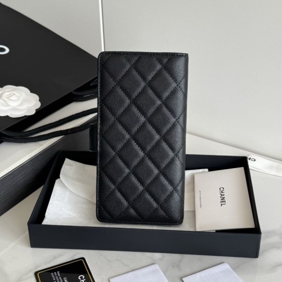 Replica Portafoglio lungo Chanel in pelle caviar trapuntata Nero