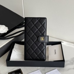 Replica Portafoglio lungo Chanel in pelle caviar trapuntata Nero