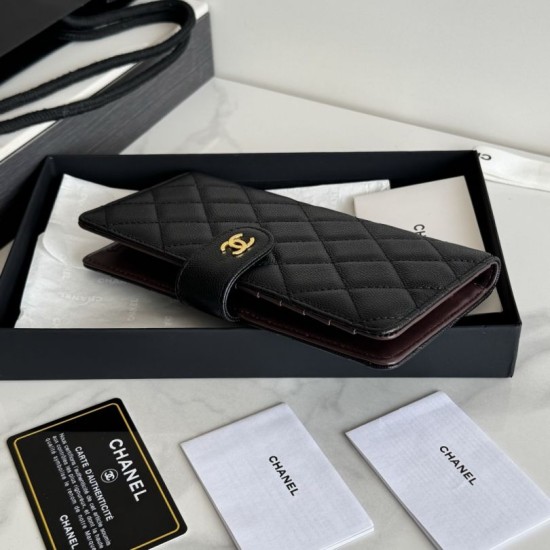 Replica Portafoglio lungo Chanel in pelle caviar trapuntata Nero