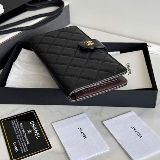 Replica Portafoglio lungo Chanel in pelle caviar trapuntata Nero