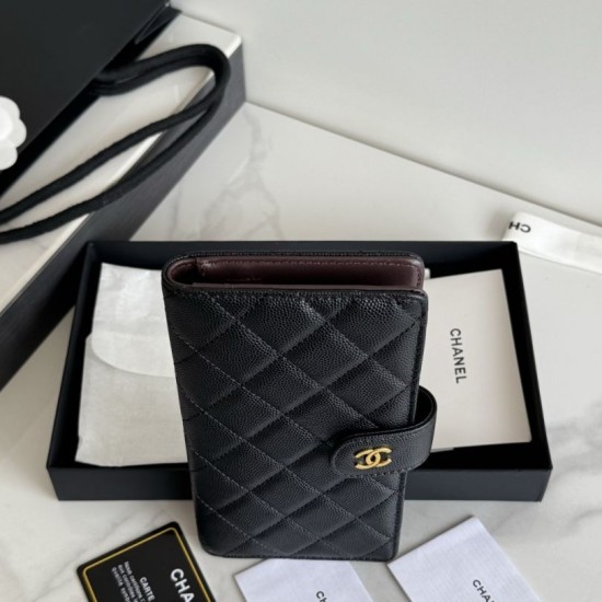 Replica Portafoglio lungo Chanel in pelle caviar trapuntata Nero