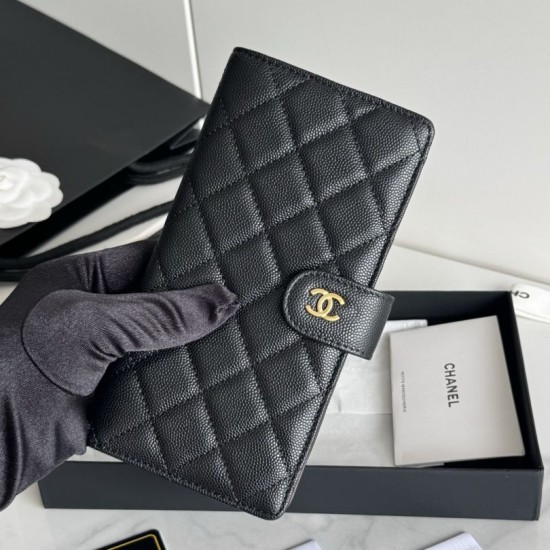 Replica Portafoglio lungo Chanel in pelle caviar trapuntata Nero