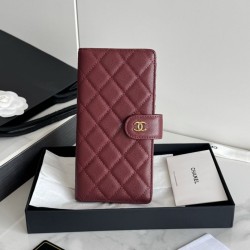 Replica Portafoglio lungo Chanel in pelle caviar trapuntata Rosso