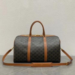 Borsa da viaggio media Celine Replica Triomphe pelle di vitello marrone