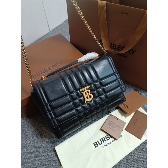 Imitazione Borsa a spalla Burberry Lola nera con chiusura TB Replica perfetta Borsa a spalla Burberry Lola nera con chiusura TB