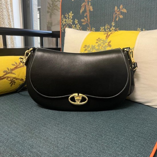 Imitazione Borsa a spalla Valentino Garavani Small Ohval nera/gialla Replica Borsa a spalla Valentino Garavani Small Ohval nera/gialla