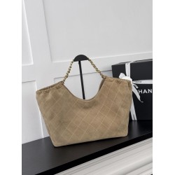 Borsa shopping Chanel Neo Cabas AS6475 suede trapuntato grigio/caffè