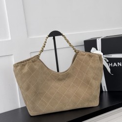 Replica Borsa shopping Chanel Neo Cabas AS6475 suede trapuntato grigio/caffè