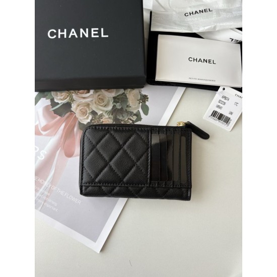 Replica perfetta Portacarte Chanel trapuntato con zip Caviar nero/rosso/albicocca Replica perfetta Portacarte Chanel trapuntato con zip Caviar nero/rosso/albicocca