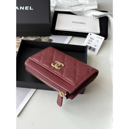 Replica perfetta Portacarte Chanel trapuntato con zip Caviar nero/rosso/albicocca Replica perfetta Portacarte Chanel trapuntato con zip Caviar nero/rosso/albicocca