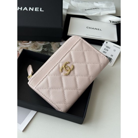 Replica perfetta Portacarte Chanel trapuntato con zip Caviar nero/rosso/albicocca Replica perfetta Portacarte Chanel trapuntato con zip Caviar nero/rosso/albicocca