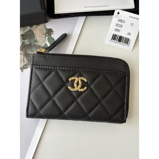Replica perfetta Portacarte Chanel trapuntato con zip Caviar nero/rosso/albicocca Replica perfetta Portacarte Chanel trapuntato con zip Caviar nero/rosso/albicocca