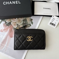 Replica perfetta Portacarte Chanel trapuntato con zip Caviar nero/rosso/albicocca