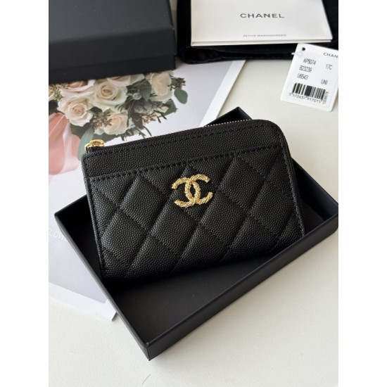 Replica perfetta Portacarte Chanel trapuntato con zip Caviar nero/rosso/albicocca Replica perfetta Portacarte Chanel trapuntato con zip Caviar nero/rosso/albicocca