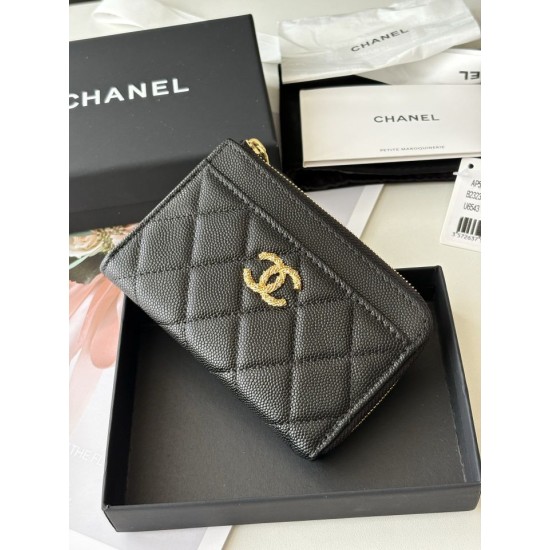 Replica perfetta Portacarte Chanel trapuntato con zip Caviar nero/rosso/albicocca Replica perfetta Portacarte Chanel trapuntato con zip Caviar nero/rosso/albicocca