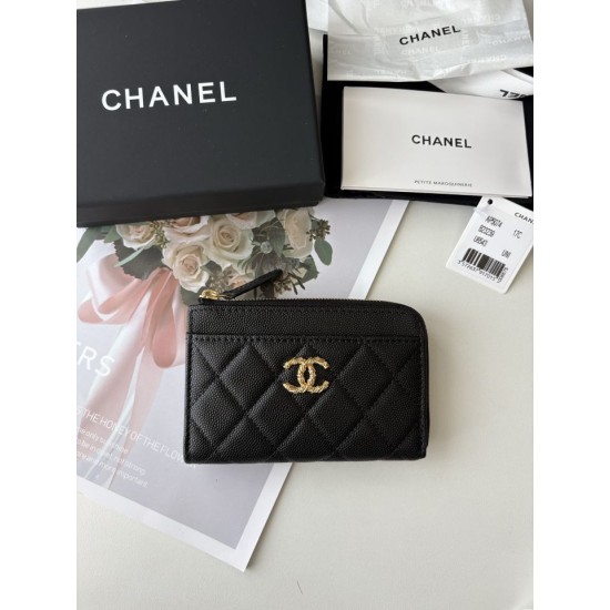 Replica perfetta Portacarte Chanel trapuntato con zip Caviar nero/rosso/albicocca Replica perfetta Portacarte Chanel trapuntato con zip Caviar nero/rosso/albicocca