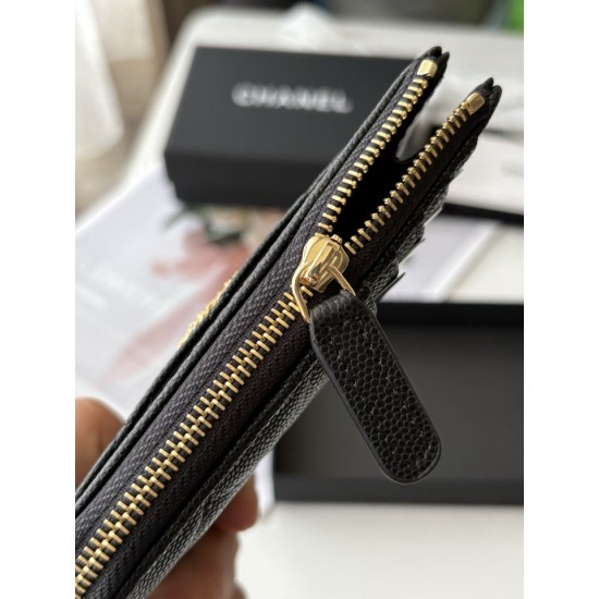 Replica perfetta Portacarte Chanel trapuntato con zip Caviar nero/rosso/albicocca Replica perfetta Portacarte Chanel trapuntato con zip Caviar nero/rosso/albicocca