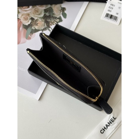 Replica perfetta Portacarte Chanel trapuntato con zip Caviar nero/rosso/albicocca Replica perfetta Portacarte Chanel trapuntato con zip Caviar nero/rosso/albicocca