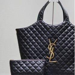Borsa shopping YSL Saint Laurent Icare Maxi in di agnello trapuntata nera