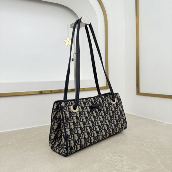 Replica Borsa shopping Dior Promenade East-West in jacquard Dior Oblique blu