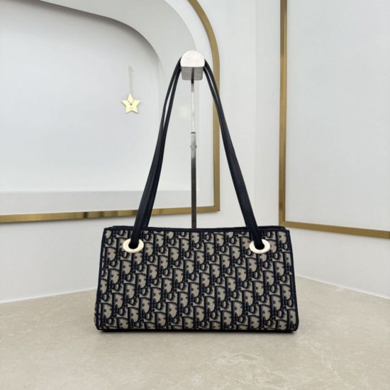 Replica Borsa shopping Dior Promenade East-West in jacquard Dior Oblique blu