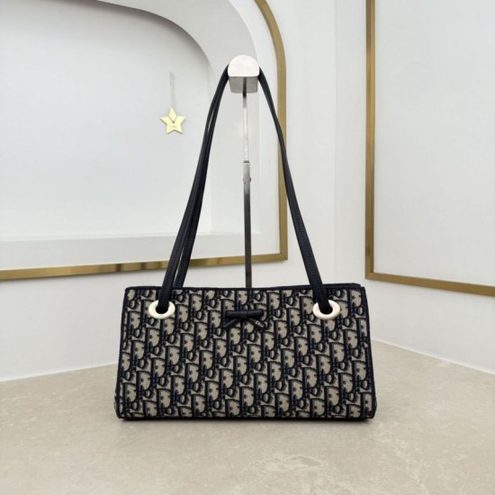 Replica Borsa shopping Dior Promenade East-West in jacquard Dior Oblique blu