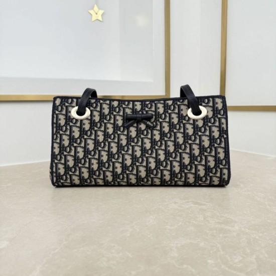 Replica Borsa shopping Dior Promenade East-West in jacquard Dior Oblique blu