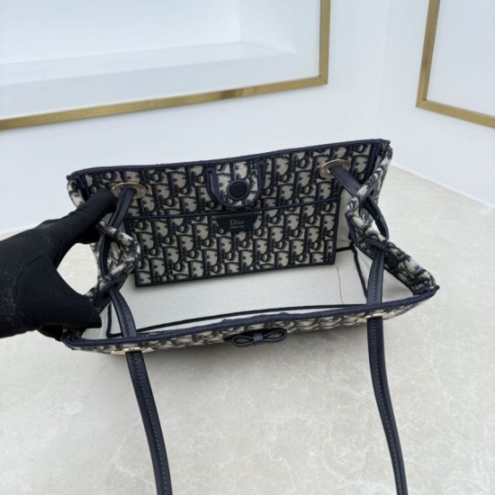 Replica Borsa shopping Dior Promenade East-West in jacquard Dior Oblique blu
