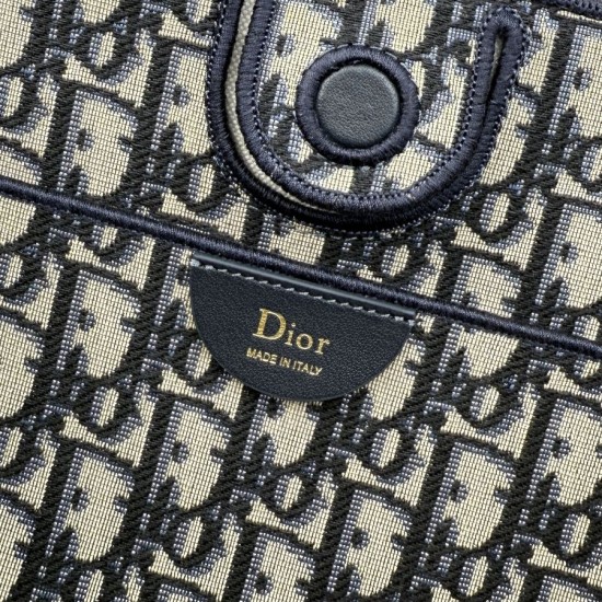 Replica Borsa shopping Dior Promenade East-West in jacquard Dior Oblique blu