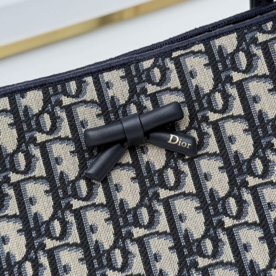 Replica Borsa shopping Dior Promenade East-West in jacquard Dior Oblique blu