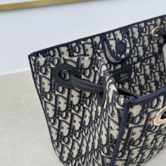 Replica Borsa shopping Dior Promenade East-West in jacquard Dior Oblique blu