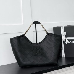 Replica Borsa Chanel Maxi CC Cabas Hobo AS6475 in pelle di vitello nera