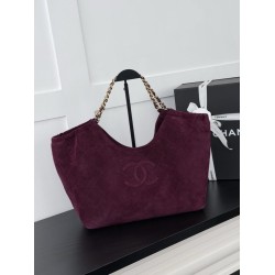 Borsa Chanel Maxi CC Cabas Hobo AS6475 camoscio Grigio/bordeaux